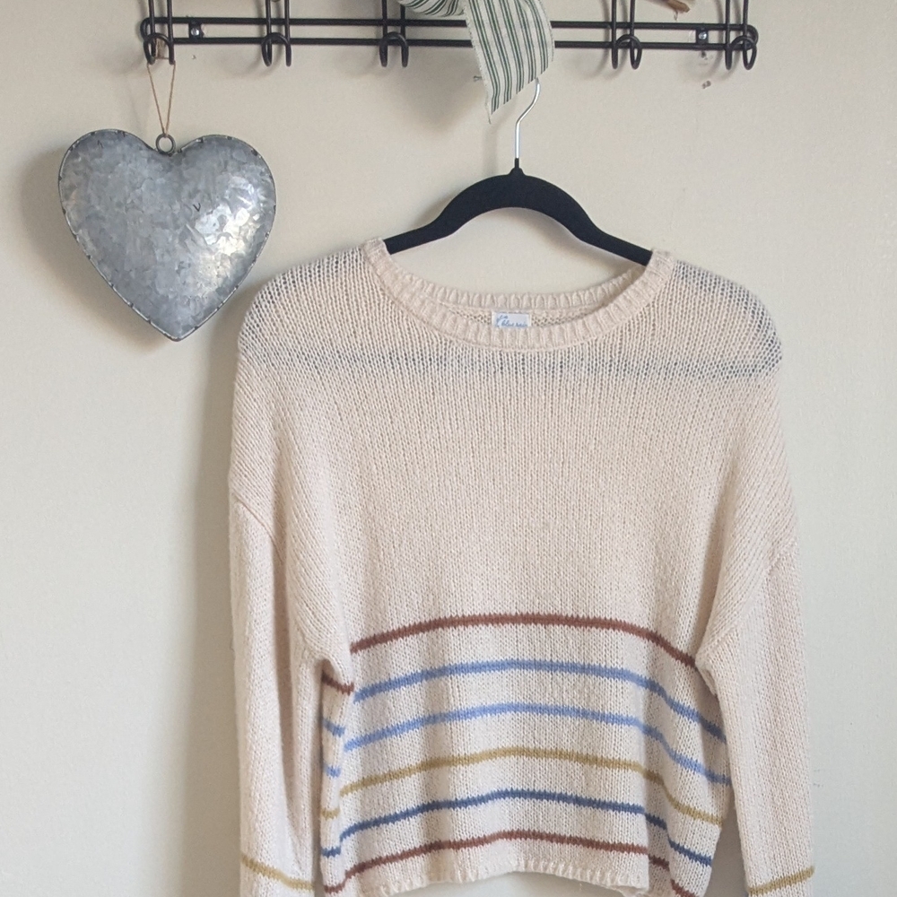 🩵 Striped Cream Sweater From Francesca's. Size L 🩵